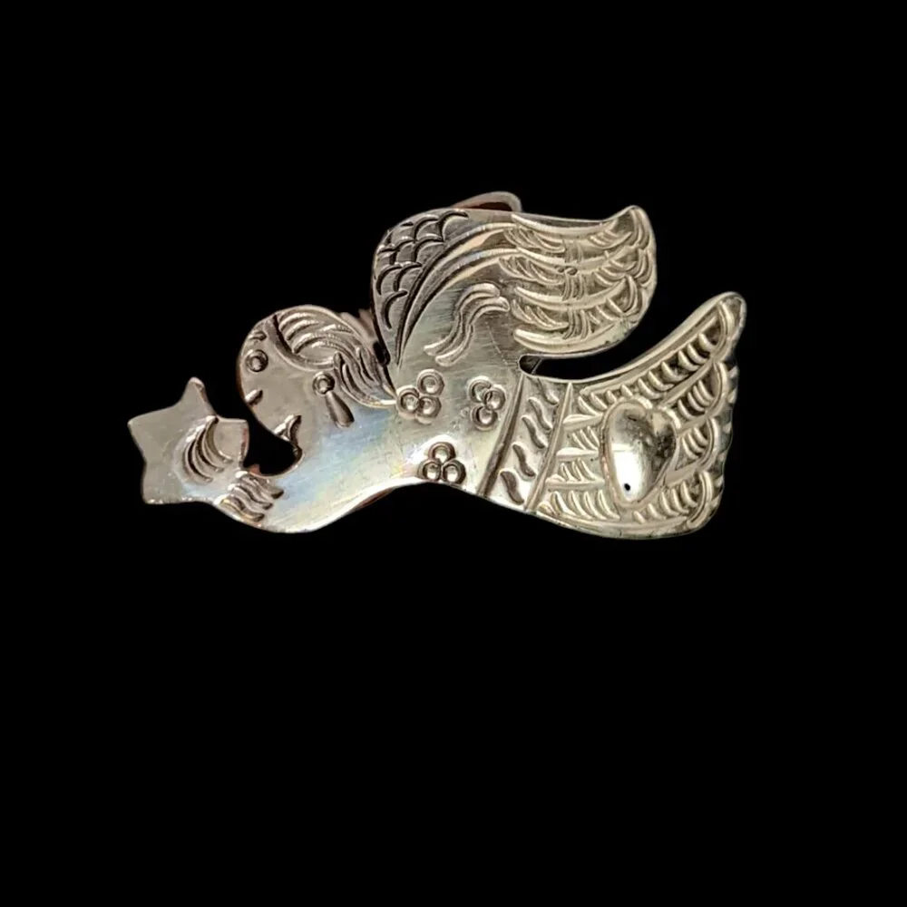 Vintage Silver Metal Angel With Star Heart Napkin Rings Set Of Six Angels Etched